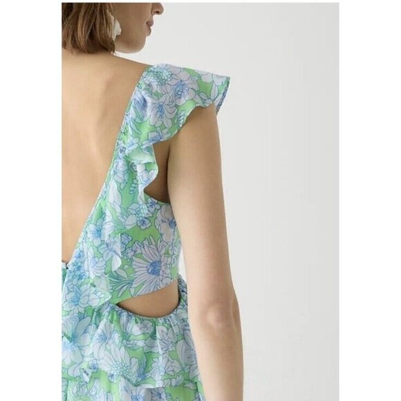 J Crew Collection Ruffle Cutout Maxi Dress Lime Floral Sz 4 NEW Wedding Floral - Picture 3 of 12